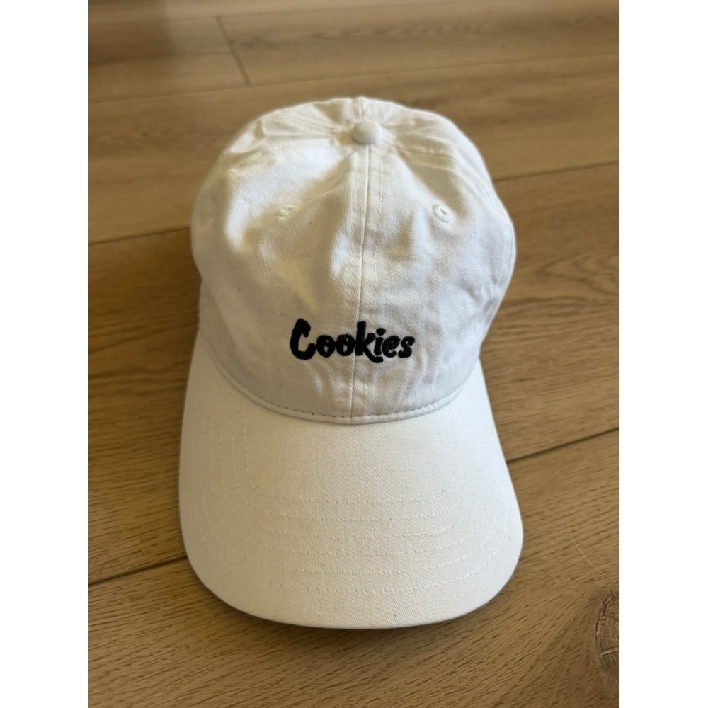 Cookies SF Mens White Embroidered Script Logo Adjustable Strapback Dad Hat Cap